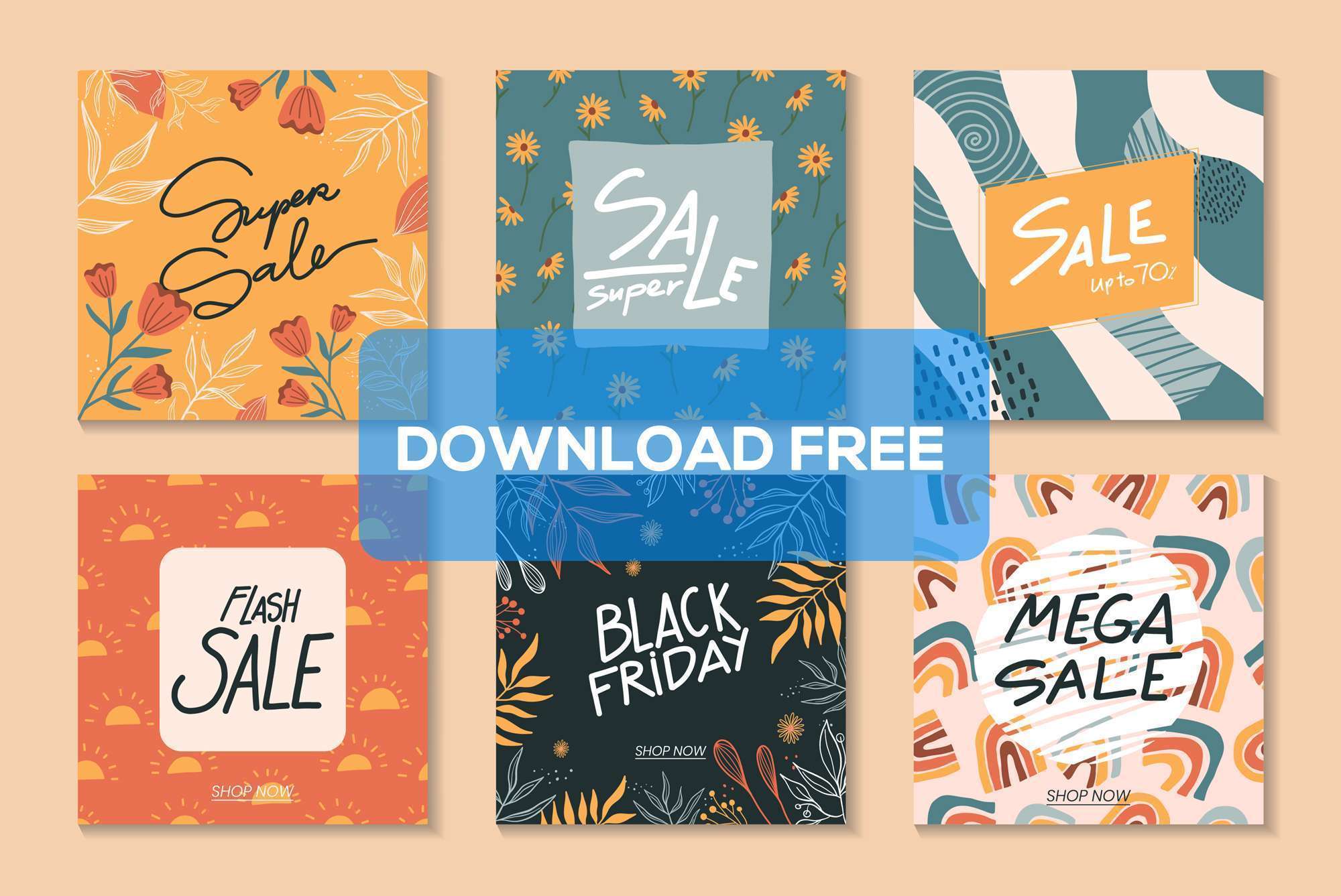 Abstract square sale templates with floral element
